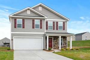 two story home with a white garage door